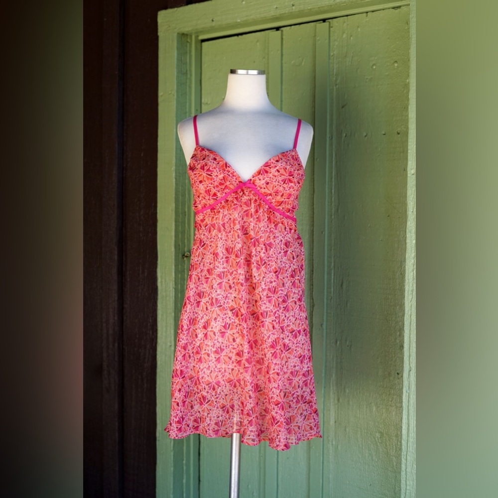 Oscar de la Renta 2000s Pink Orange Retro Look Floral Print‎ Nightgown
